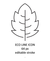 Eco line, leaf icon vector. Branch with leaf. Botanical line contemporary elements. 64 pixel perfect icon.