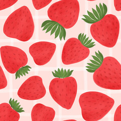Strawberries seamless pattern. Pink bg