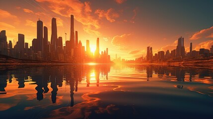 Fototapeta na wymiar Sunset Over Futuristic Metropolis: A Vibrant and Bustling Cityscape 2. Generative AI