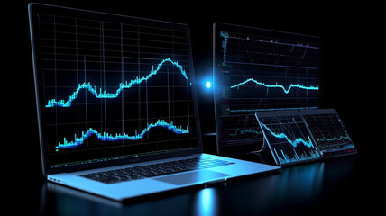 digital market charts on a laptop screen