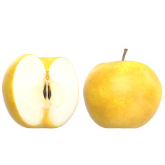 3D rendering illustration of two golden delicious apples