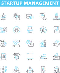 Startup management vector line icons set. incubation, capitalization, monetization, benchmarking, operationalization, staffing, ideation illustration outline concept symbols and signs