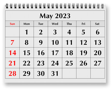 Page of the annual monthly calendar - May 2023
