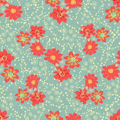 Fototapeta na wymiar Seamless pattern with summer flowers. Linear hand drawn vector illustration.