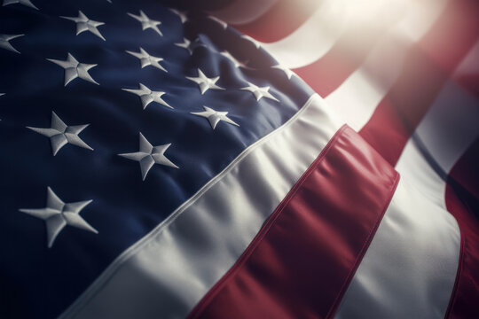 Waving flag of USA, national holiday background. Generative AI