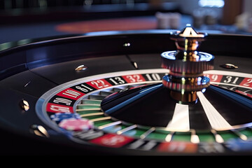 Obraz premium Casino roulette wheel. Close up. Ai generative
