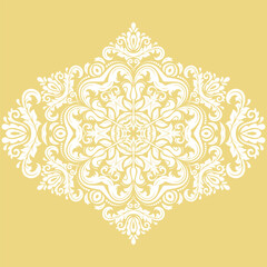 Oriental vector ornament with arabesques and floral elements. Traditional yellow and white classic ornament. Vintage pattern with arabesques