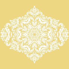 Oriental vector ornament with arabesques and floral elements. Traditional yellow and white classic ornament. Vintage pattern with arabesques