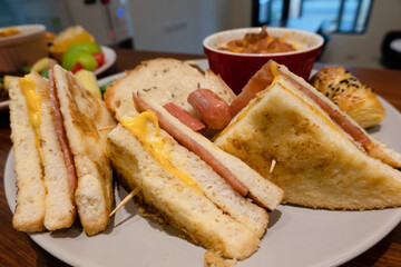 hearty breakfast on desk