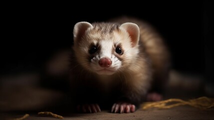 Furry and playful ferret. AI generated