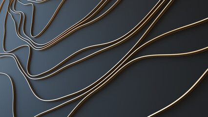 Obraz premium 3d abstract black background and curvy golden lines. 3d rendering