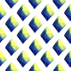 Watercolor seamless hand drawn geometric pattern with colorful rhombuses