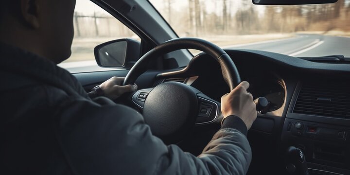 A driver participating in a defensive driving course, set against a focused, educational background, concept of Cautious driving techniques, created with Generative AI technology