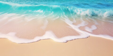 Soft blue ocean wave on clean sandy beach by ai generative