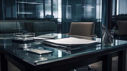 work office table with glasses, boss table by ai generative
