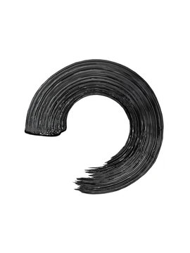 Black mascara circular texture, brush stroke isolated on white background. Cosmetic product swatch