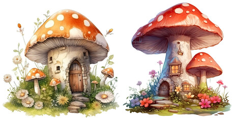 Mushroom houses with flowers generative ai	