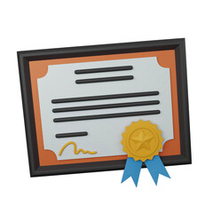 Certificate 3D rendering icon isolated, perfect for business presentation