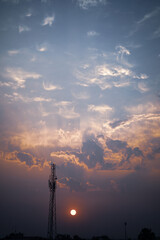 sky background with some soft clouds, Sweet Sky Sunset Sky, Golden hour, Texture of Sparse Clouds.