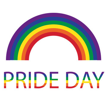 Cartel del día del orgullo gay con la bandera en forma de arco iris sobre un fondo blanco liso y aislado. Vista de frente y de cerca. Copy space