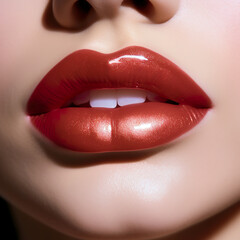 Obraz premium Sexual full lips. Natural gloss of lips and woman's skin.