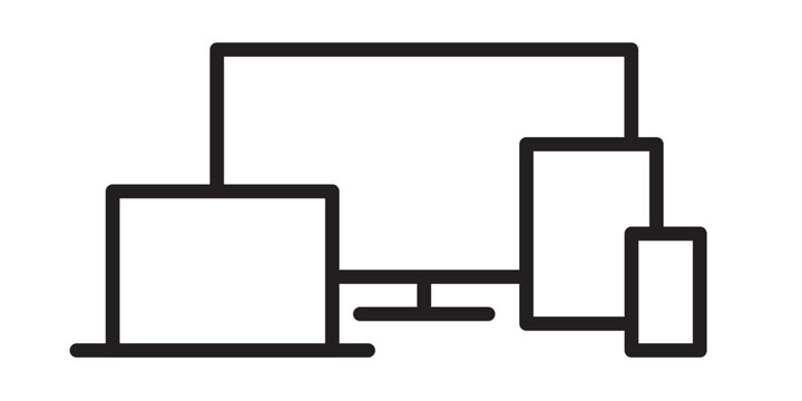 Icon with the devices for the app. Computer, tablet, television and mobile. Online icon, editable and modifiable.