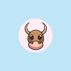 Cute bull head face cartoon illustration