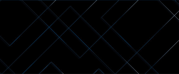 Abstract modern black background paper cut style with black and blue line Luxury concept, abstract luxury blue geometric random chaotic lines with many squares and triangles shape on black background