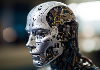 Obraz na płótnie Canvas Humanoid robot. Android machine. Cyber human. Artificial intelligence. Generative Ai illustration