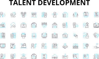 Talent development linear icons set. Growth, Learn, Progression, Coaching, Capability, Development, Learning vector symbols and line concept signs. Competence,Improvement,Excellence illustration