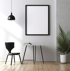 mock up poster frame in modern interior background, living room, Scandinavian style. Ai generative