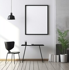 mock up poster frame in modern interior background, living room, Scandinavian style. Ai generative