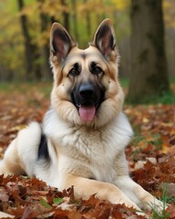 Naklejka na ściany i meble Active German shepherd dog outdoor in forest. Generative AI