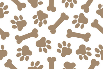 Fototapeta na wymiar Background with animal paw prints and a bone. Vector illustration in a flat style