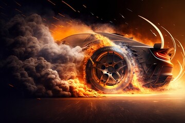 Sport racing car with tyre burning - obrazy, fototapety, plakaty
