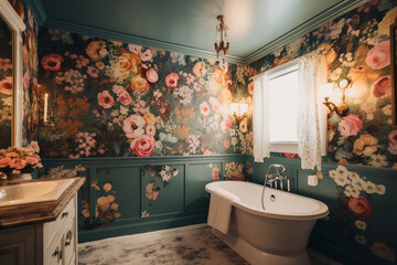 Generative ai. Dreamy floral bathroom interior design
