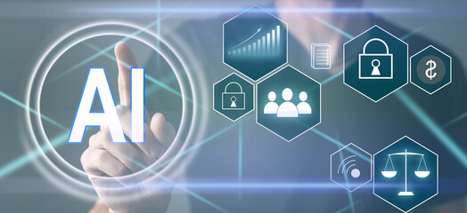 Fototapeta premium on blurred background digital artificial intelligence icon hologram 3D rendering