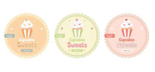 Sweet Cupcakes set. Bakery badges and labels Vector illustration