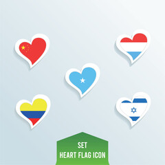 Set of different flags on heart shapes Vector