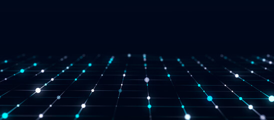 Abstract digital science background. A stream of luminous particles. Big data visualization. 3d rendering.