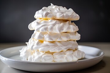 a stack of meringue clouds, with a hint of lemon peel, created with generative ai