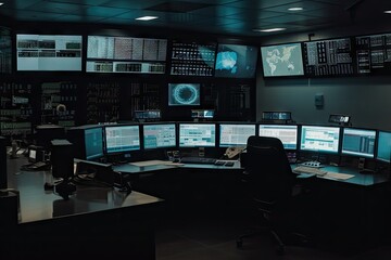 control room, filled with monitors and displays of various sensors, created with generative ai