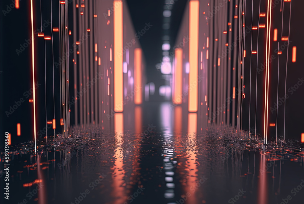 Poster Technology concept of data flow. Data collecting and sorting in digital abstraction. Generated AI.
