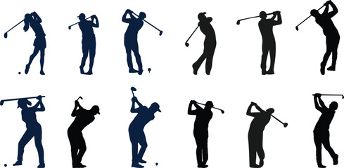 silhouettes of Vector art of silhouettes of women golfing in various poses