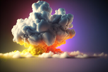 Abstract foam clouds with splashing forms and drops. Colorful foam cloud background. Generated AI.
