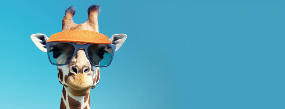 Lustige Giraffe mit Kappe und Sonnenbrille - Generative AI