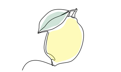 fresh ripe yellow lemon fruit line art