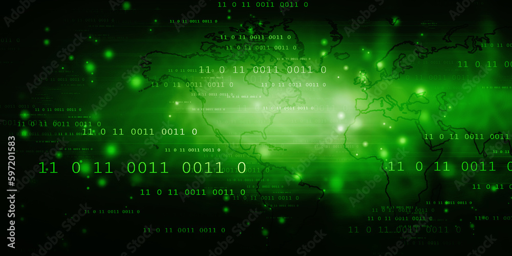 Poster 2d illustration abstract digital binary data on computer screen