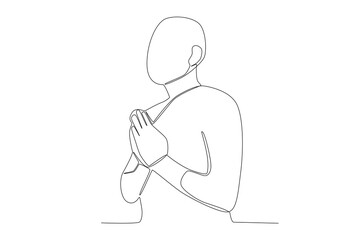 A monk prays fervently. Monk one-line drawing