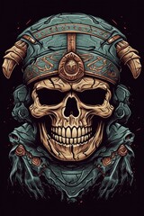 Cartoon Gladiator skull Tshirt design. Generative AI